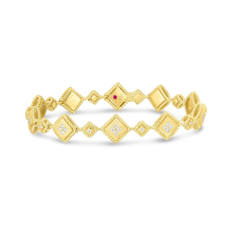 18K Palazzo Ducale Satin Alternating Square Bracelet With Diamond Accent