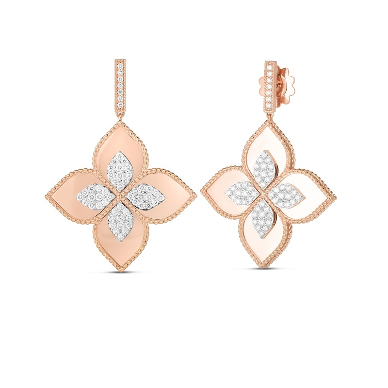 18K Venetian Princess Gold & Diamond Large Flower Drop Earring