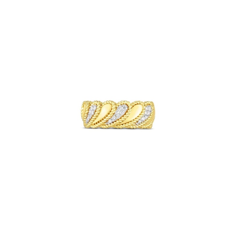 18K Yellow Gold Diamond Byzantine Barocco Polished Band