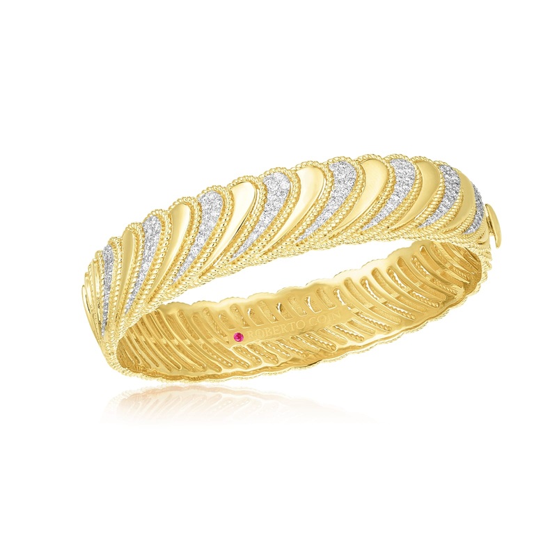18K Yellow Gold Diamond Byzantine Barocco Wide Bangle