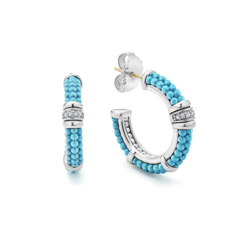Blue Caviar Diamond Hoop Earrings