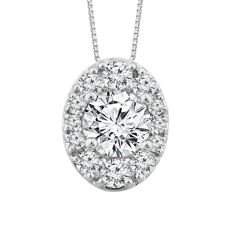 14K White Gold 0.50 CTW Diamond Aura Oval Shape Pendant