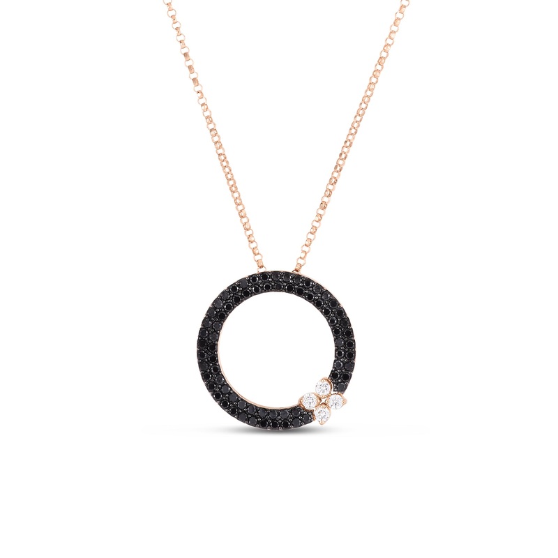 18K Rose Gold Love in Verona Black and White Diamond Circle Pendant