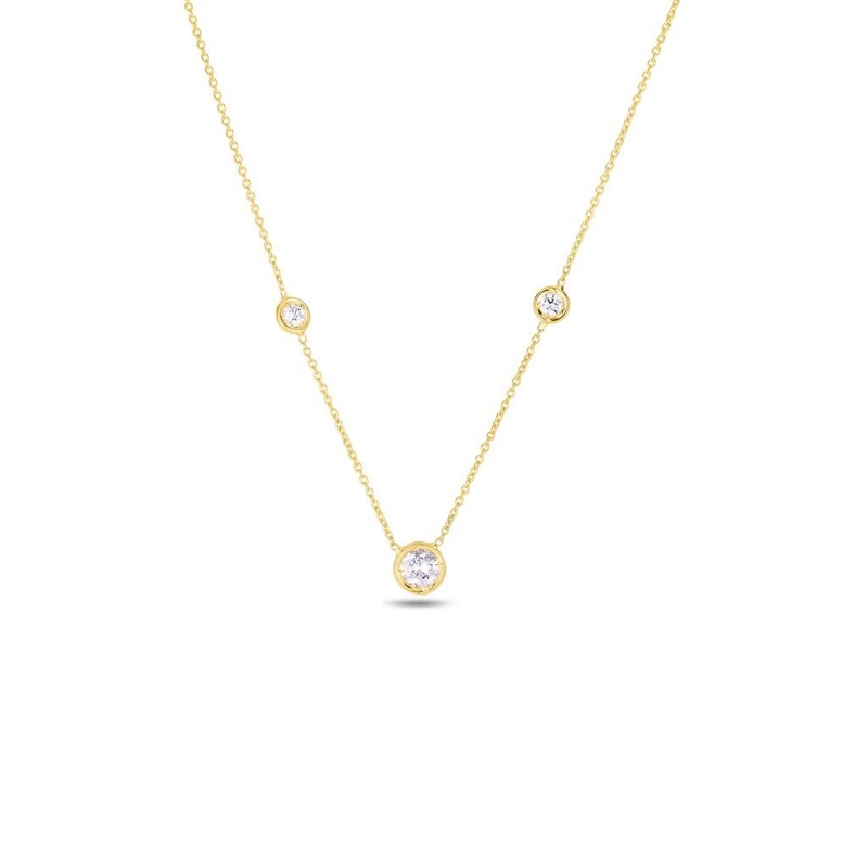 18K Yellow Gold Diamonds By The Inch Mixed Size 3 Station Necklace