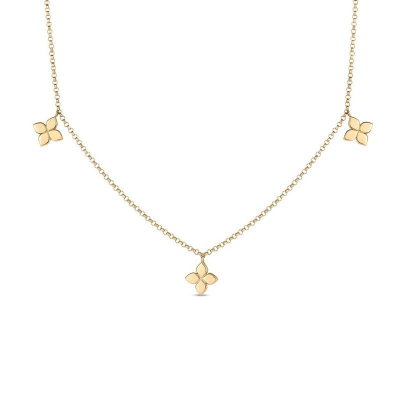 18K Yellow Gold Love By The Inch Diamond & Polished Small Flower Station Necklace