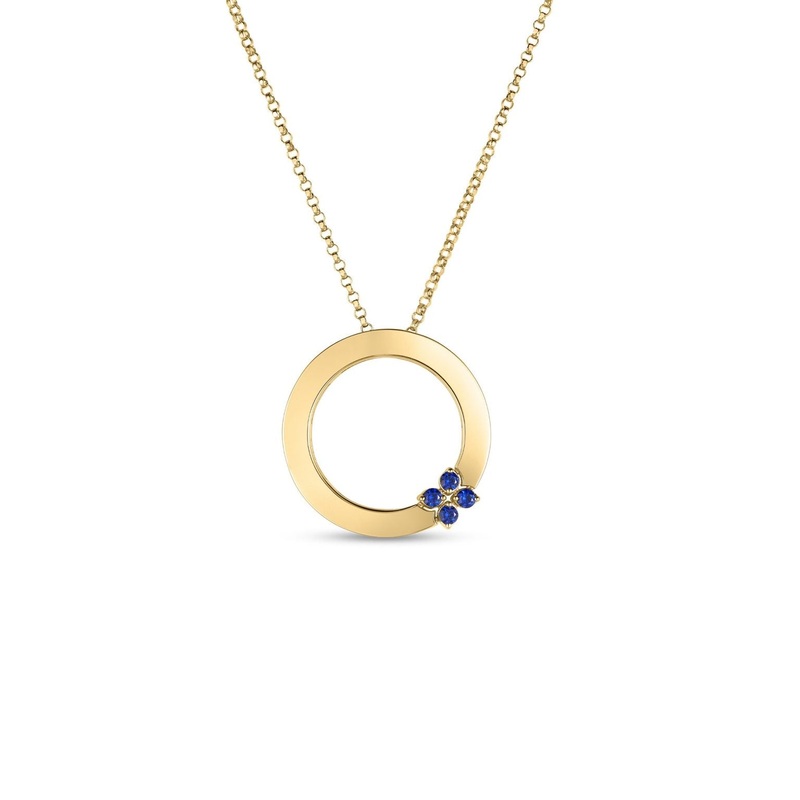 18K Yellow Gold Love in Verona Blue Sapphire Circle Necklace