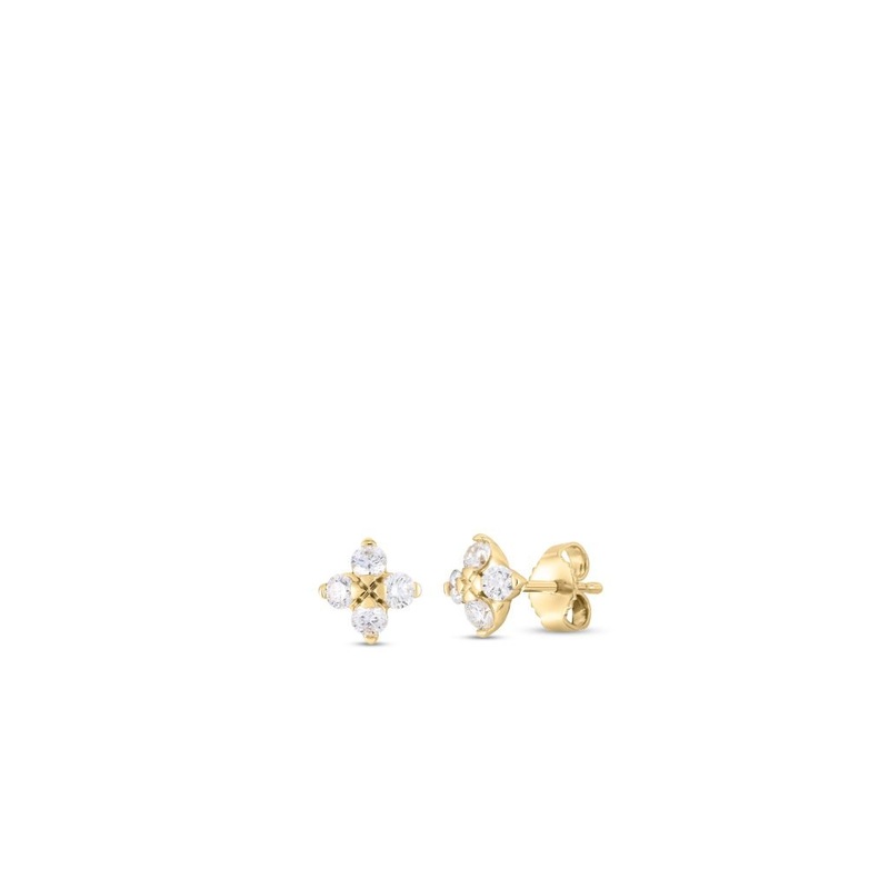 18K Yellow Gold Love In Verona Small Diamond Flower Stud Earrings