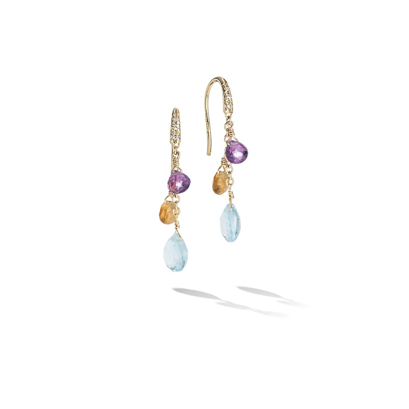 Paradise Collection 18K Yellow Gold Diamond Topaz and Mixed Gemstone Short Drop Earrings