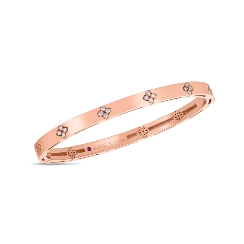 18K Rose Gold Verona Narrow Width Bangle With Diamond Accent
