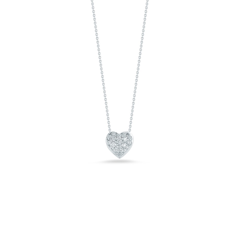 18K White Gold Puffed Heart Pendant With Diamonds
