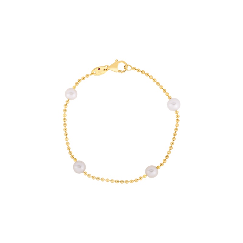 18K Yellow Gold 4 Station Pearl Bracelet