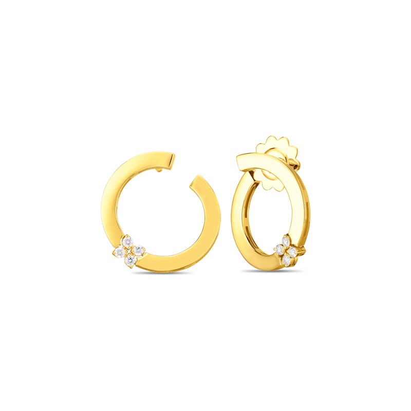18K Yellow Gold Love In Verona Single Diamond Flower Circle Hoop Earrings