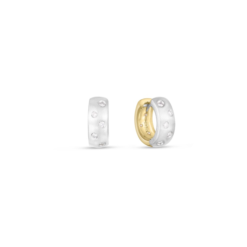 18K Yellow & White Gold Satin Diamond Reversible Hoop Earrings