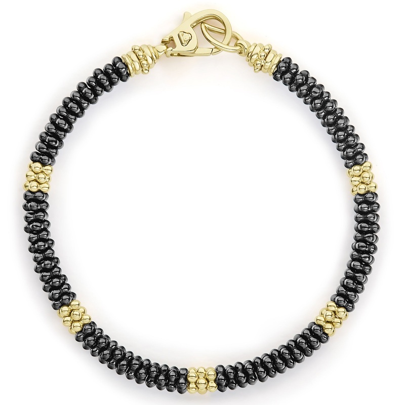 Black Caviar Five Small Gold Station Ceramic Beaded Bracelet