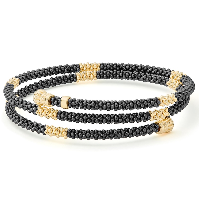 Black Caviar Gold Small Station Ceramic Wrap Bracelet