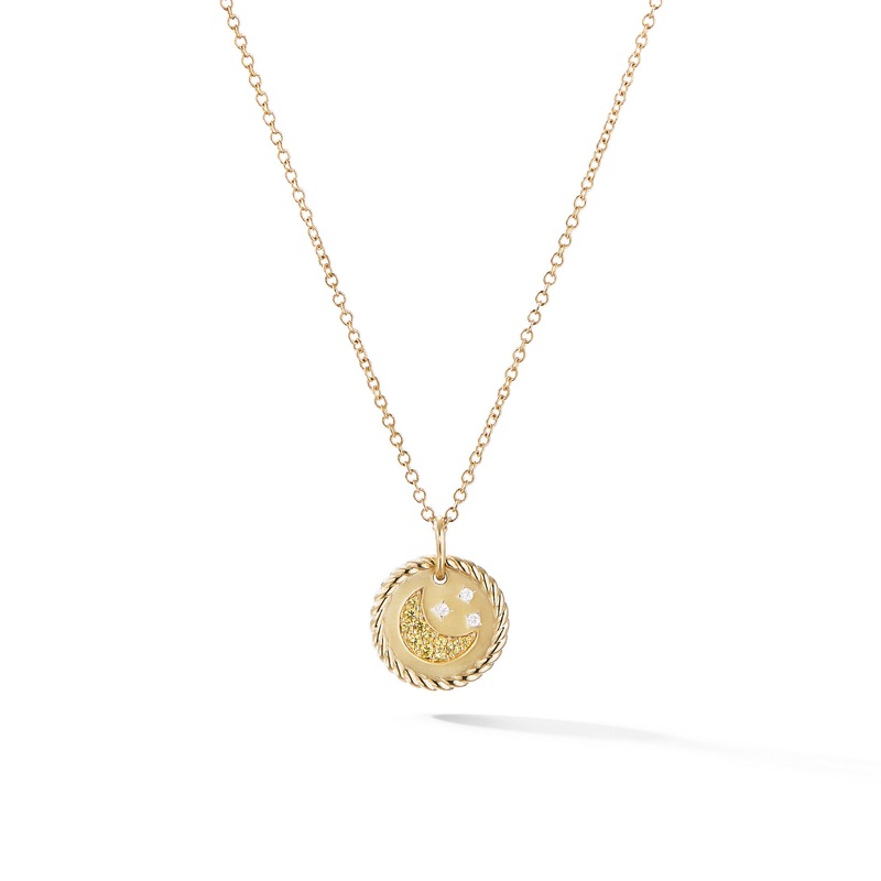 Cable Collectibles Moon and Stars Necklace with Diamonds and Yellow Sapphires in 18K Gold