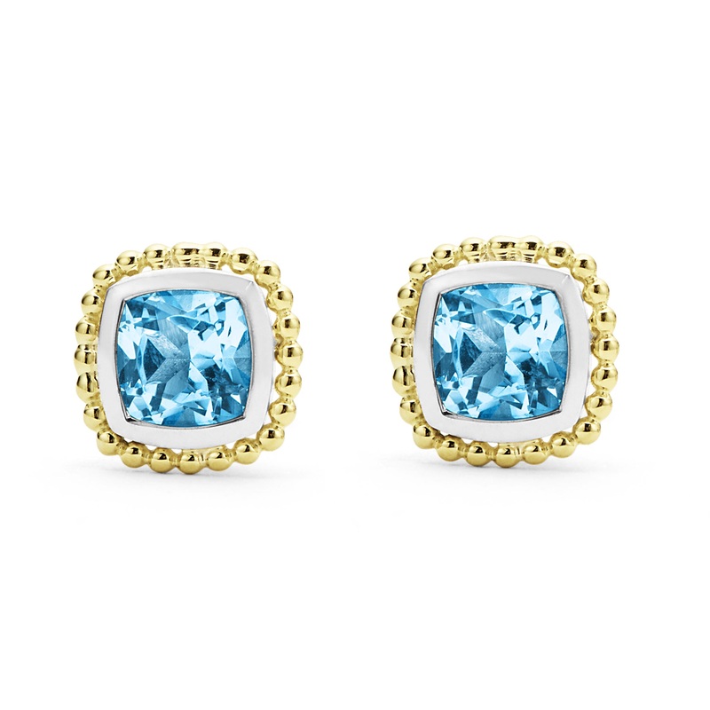 Caviar Color Swiss Blue Topaz Caviar Stud Earrings