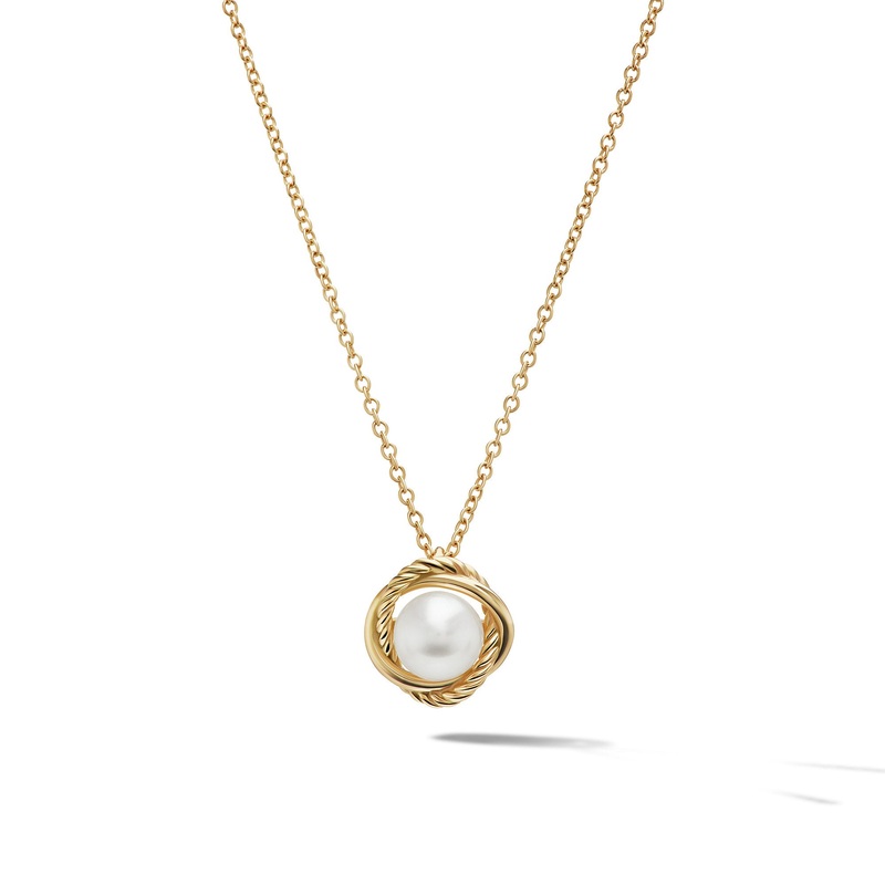 Infinity Pendant Necklace in 18K Yellow Gold with Pearl
