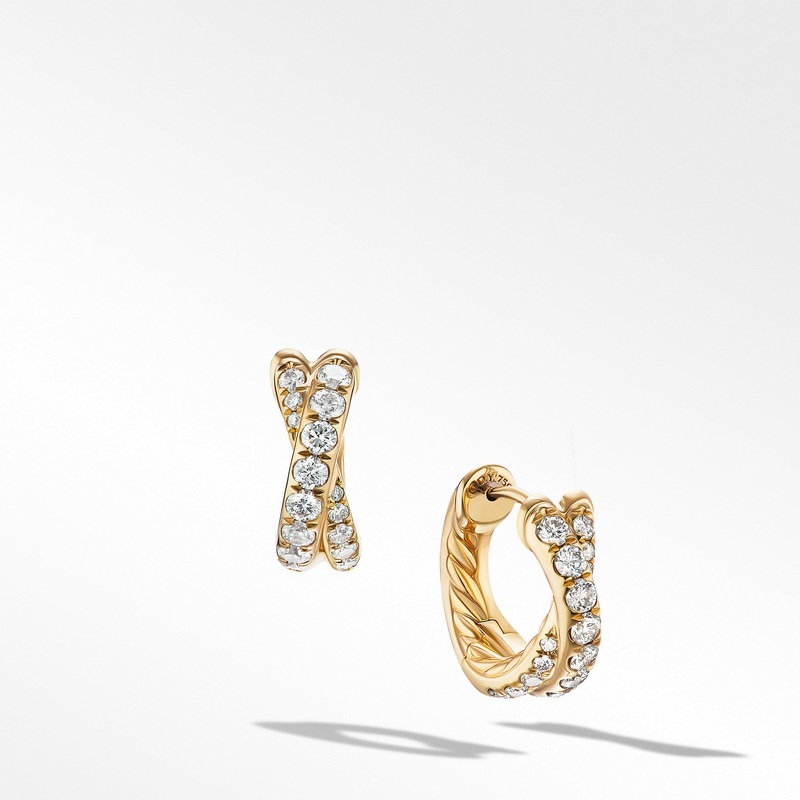 Pave Crossover Hoop Earrings in 18K Yellow Gold with Diamonds