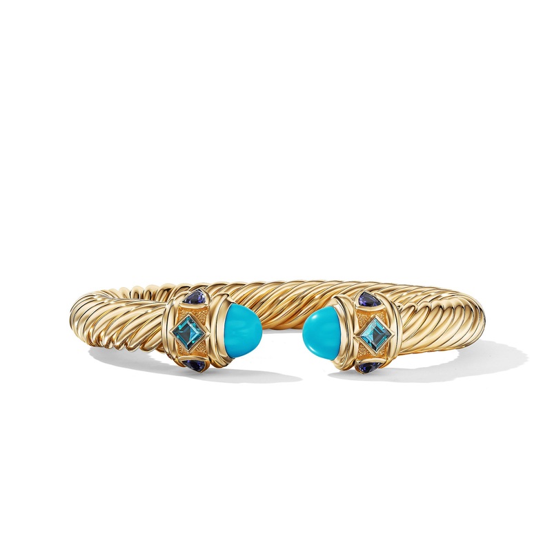 Renaissance Bracelet in 18K Yellow Gold with Turqoise, Hampton Blue Topaz and Iolite