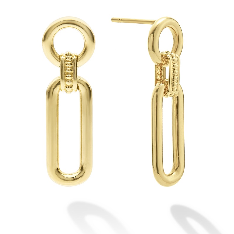 Signature Caviar 18K Gold Link Drop Earrings
