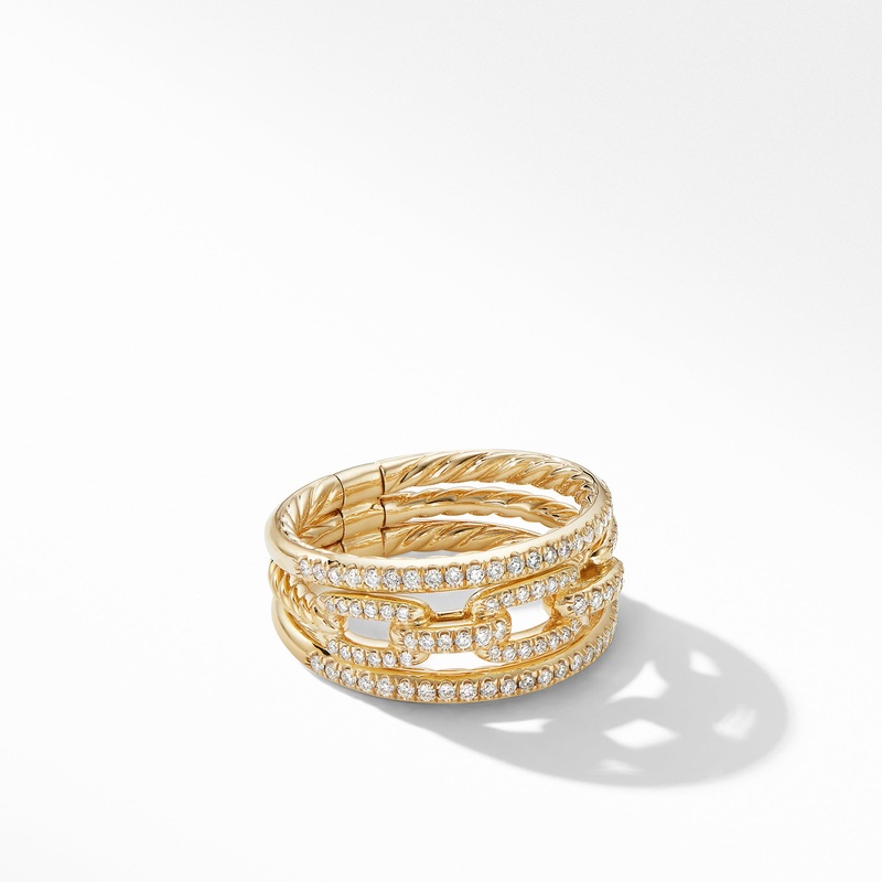 Stax Three-Row Chain Link Ring in 18K Yellow Gold and Diamonds