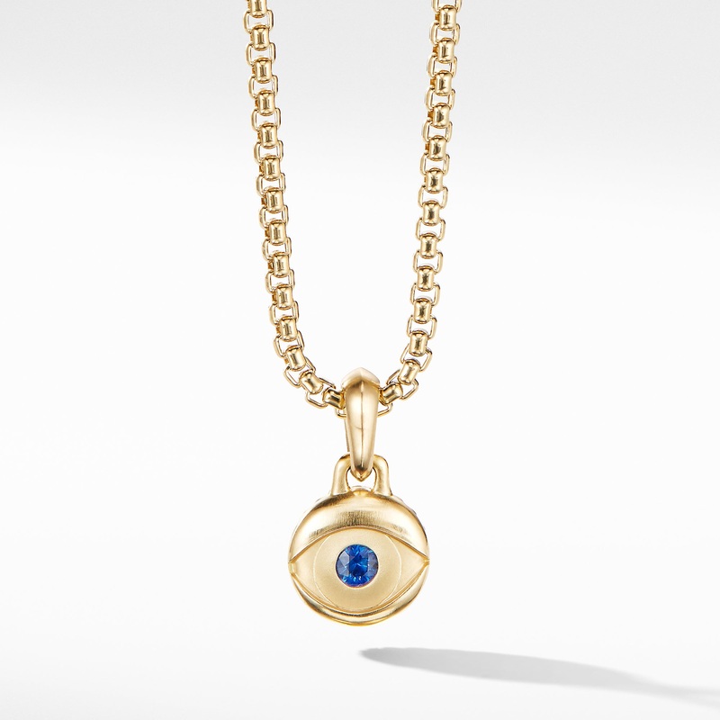 Evil Eye Amulet in 18K Yellow Gold with Blue Sapphire