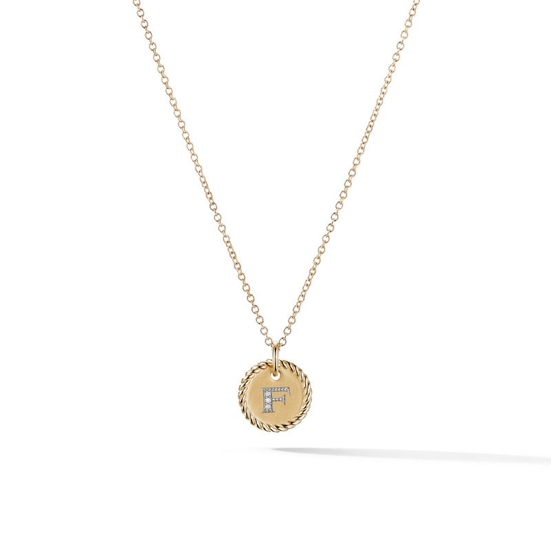“F” Pendant with Diamonds in 18K Yellow Gold on Chain