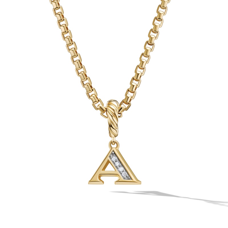 Pave A Initial Pendant in 18K Yellow Gold with Diamonds