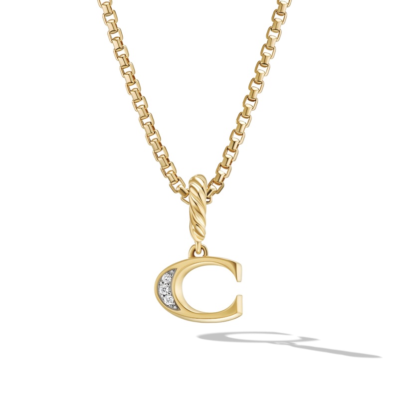 Pave C Initial Pendant in 18K Yellow Gold with Diamonds