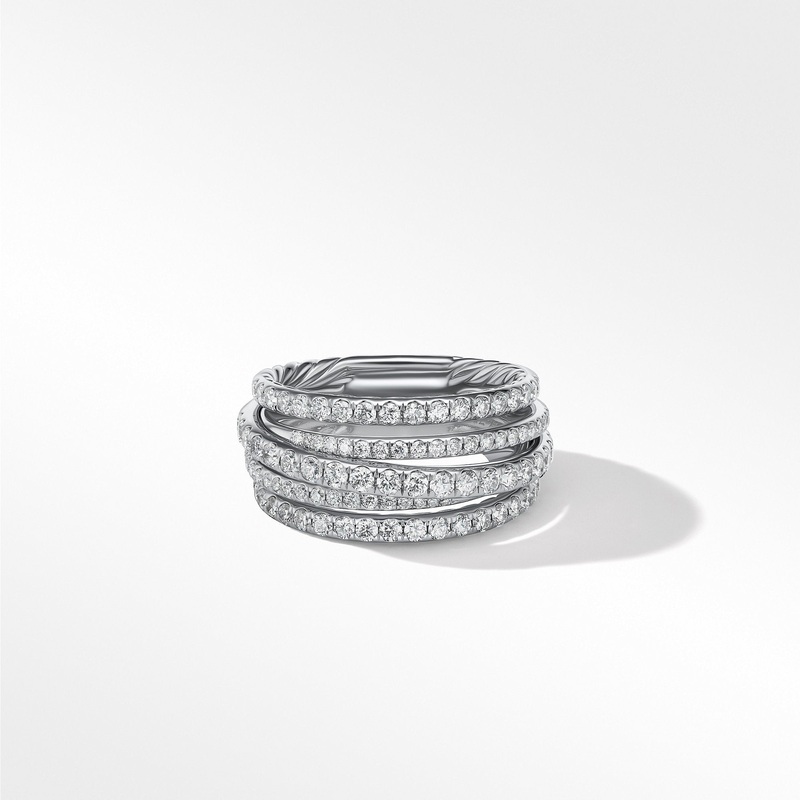 Pave Crossover Ring in 18K White Gold with Diamonds