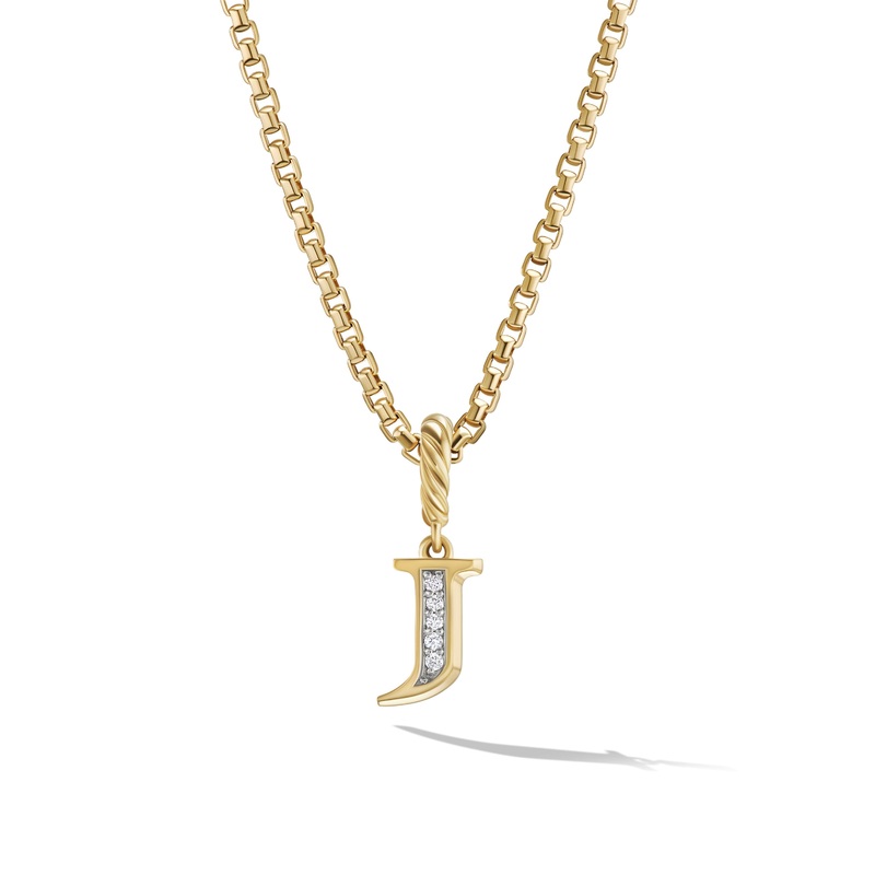 Pave J Initial Pendant in 18K Yellow Gold with Diamonds