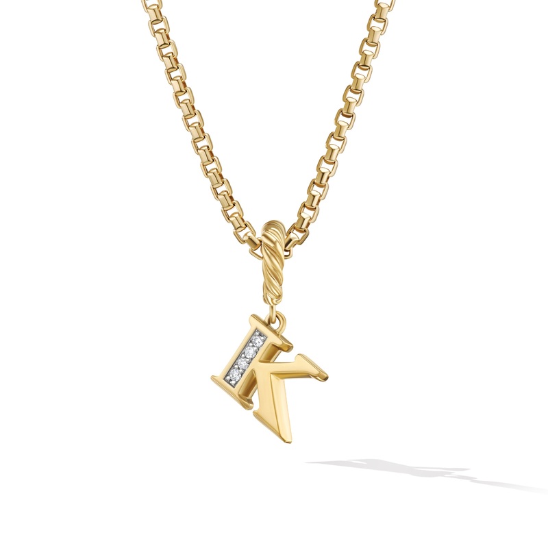 Pave K Initial Pendant in 18K Yellow Gold with Diamonds
