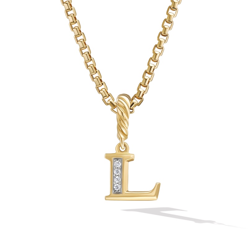 Pave L Initial Pendant in 18K Yellow Gold with Diamonds