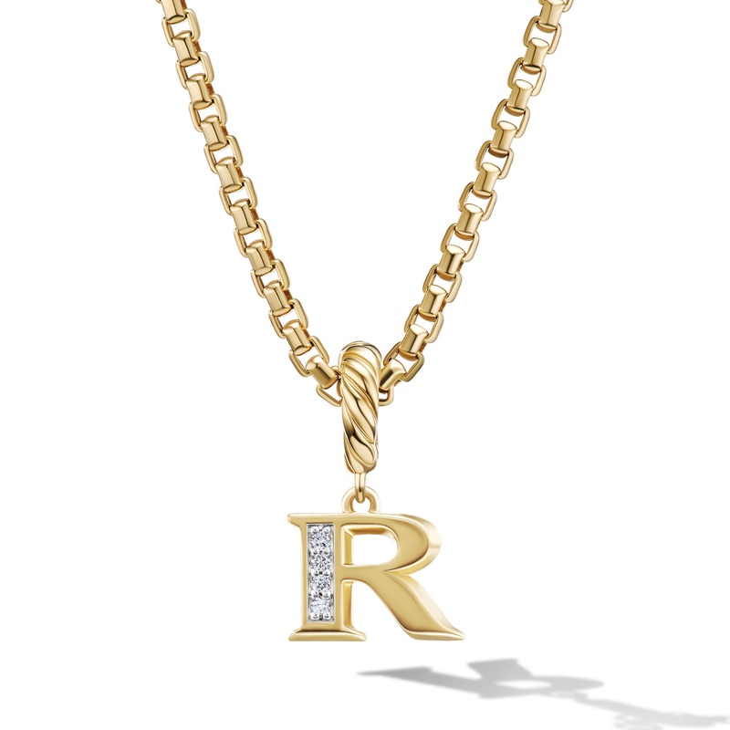 Pave R Initial Pendant in 18K Yellow Gold with Diamonds