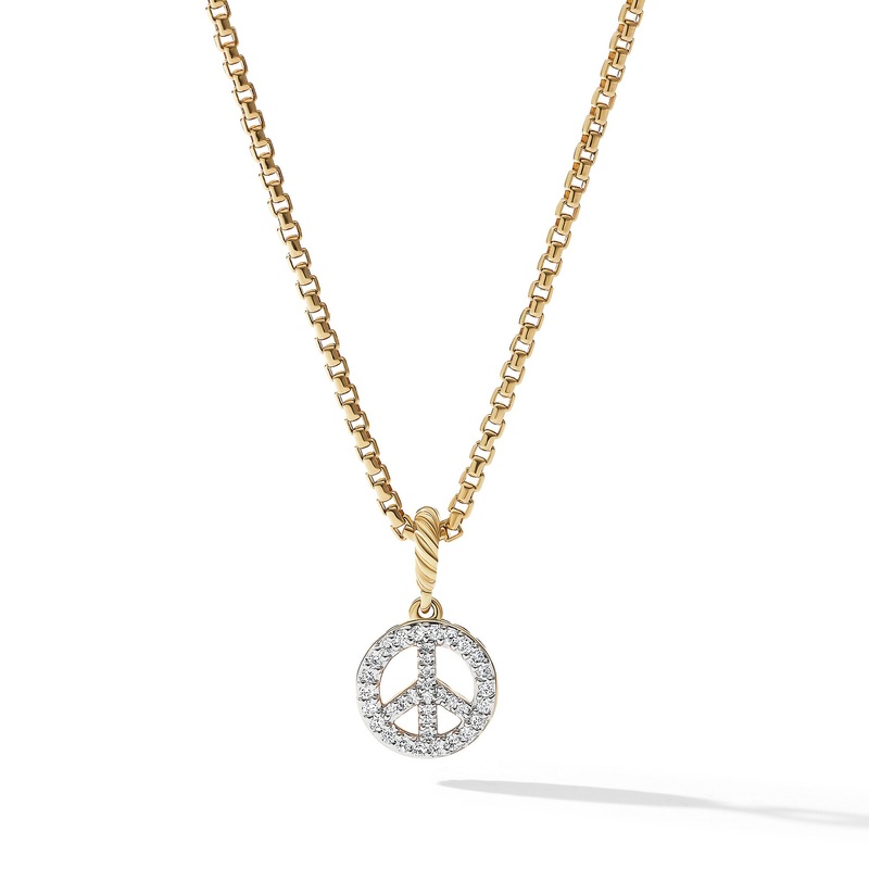 Peace Sign Amulet in 18K Yellow Gold with Pave Diamonds