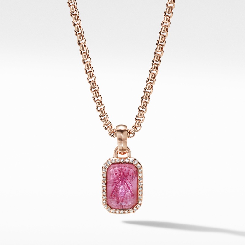 Petrvs Bee Amulet in 18K Rose Gold with Rubellite and Pave Diamonds