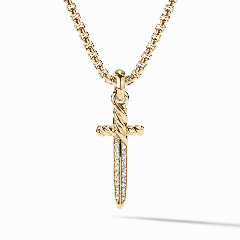 Petrvs Dagger Amulet in 18K Yellow Gold with Pave Diamonds