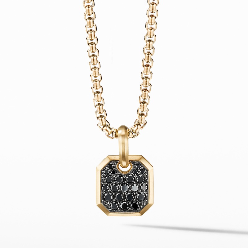 Roman Amulet in 18K Yellow Gold with Pave Black Diamonds