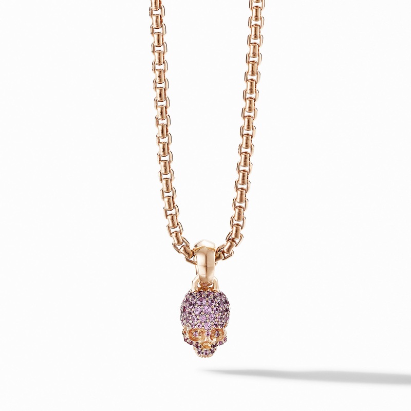 Skull Charm with Full Pave Pink Sapphires and 18K Rose Gold