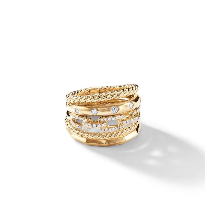 Stax Wide Ring with Diamonds in 18K Yellow Gold