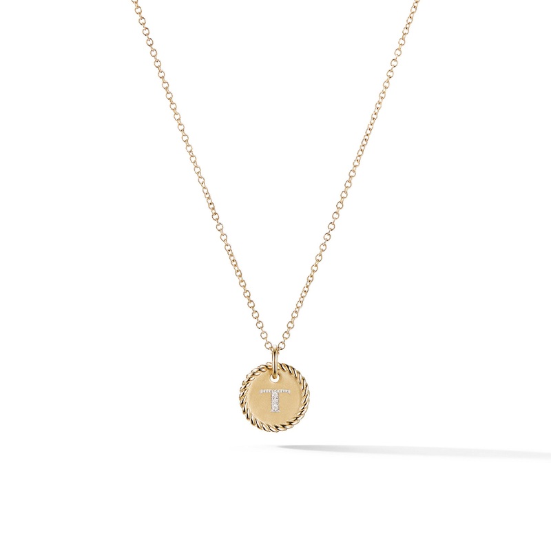 “T” Pendant with Diamonds in 18K Yellow Gold on Chain