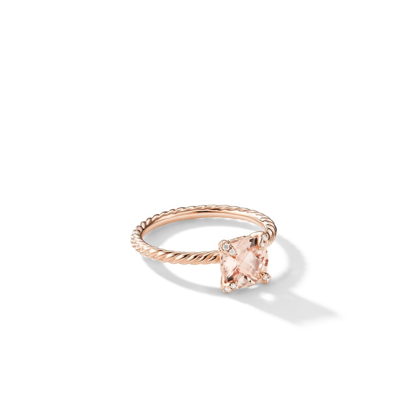 Chatelaine Ring in 18K Rose Gold with Morganite and Pave Diamonds