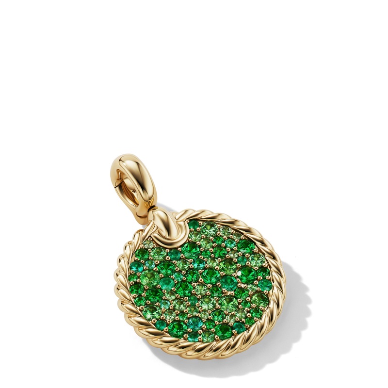 DY Elements Earth Pendant in 18K Yellow Gold with Pave Tsavorite and Emeralds