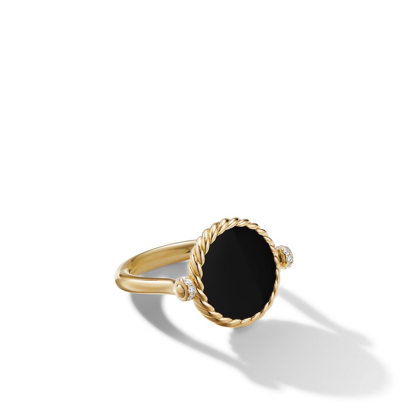 DY Elements Swivel Ring in 18K Yellow Gold with Black Onyx Reversible to Mother of Pearl and Pave Diamonds