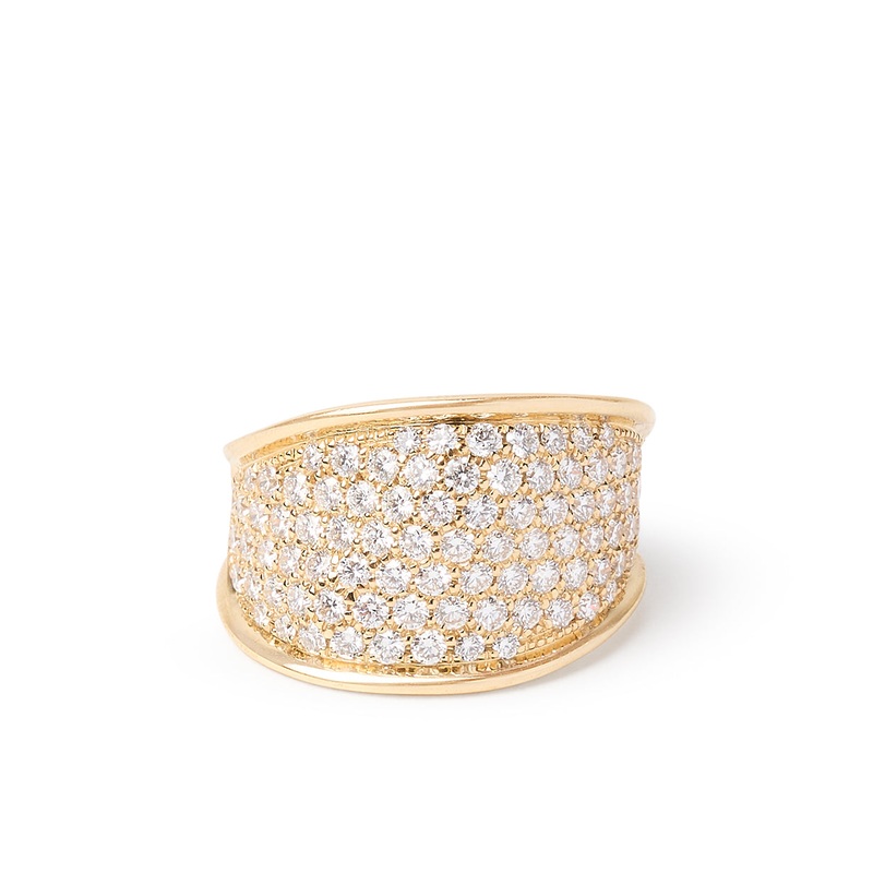 Lunaria Collection 18K Yellow Gold and Diamond Pave Small Ring