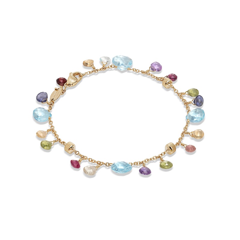 Paradise Collection 18K Yellow Gold Blue Topaz and Mixed Gemstone Single Strand Bracelet