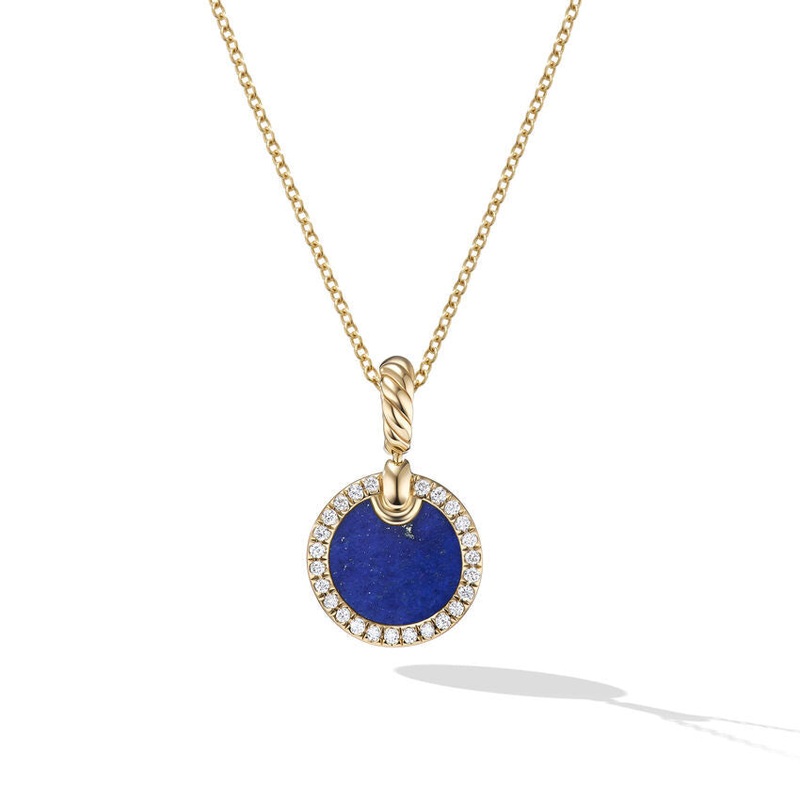 Petite DY Elements Pendant Necklace in 18K Yellow Gold with Lapis and Pave Diamonds