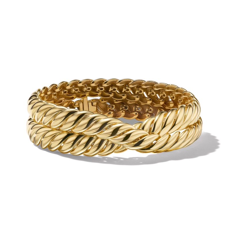 Sculpted Cable Double Wrap Bracelet in 18K Yellow Gold