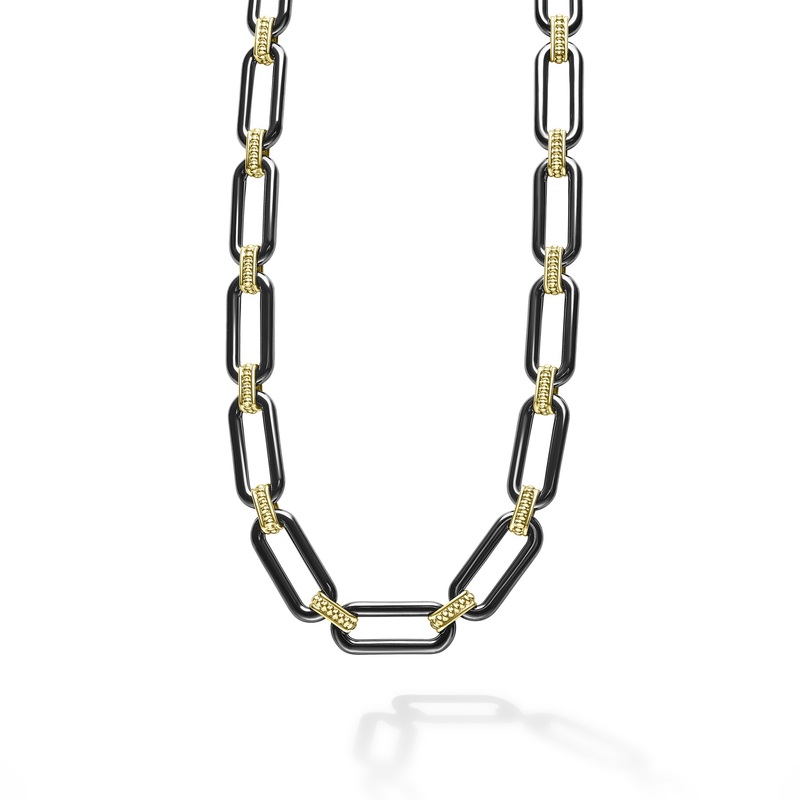 18K Gold and Black Ceramic Link Necklace